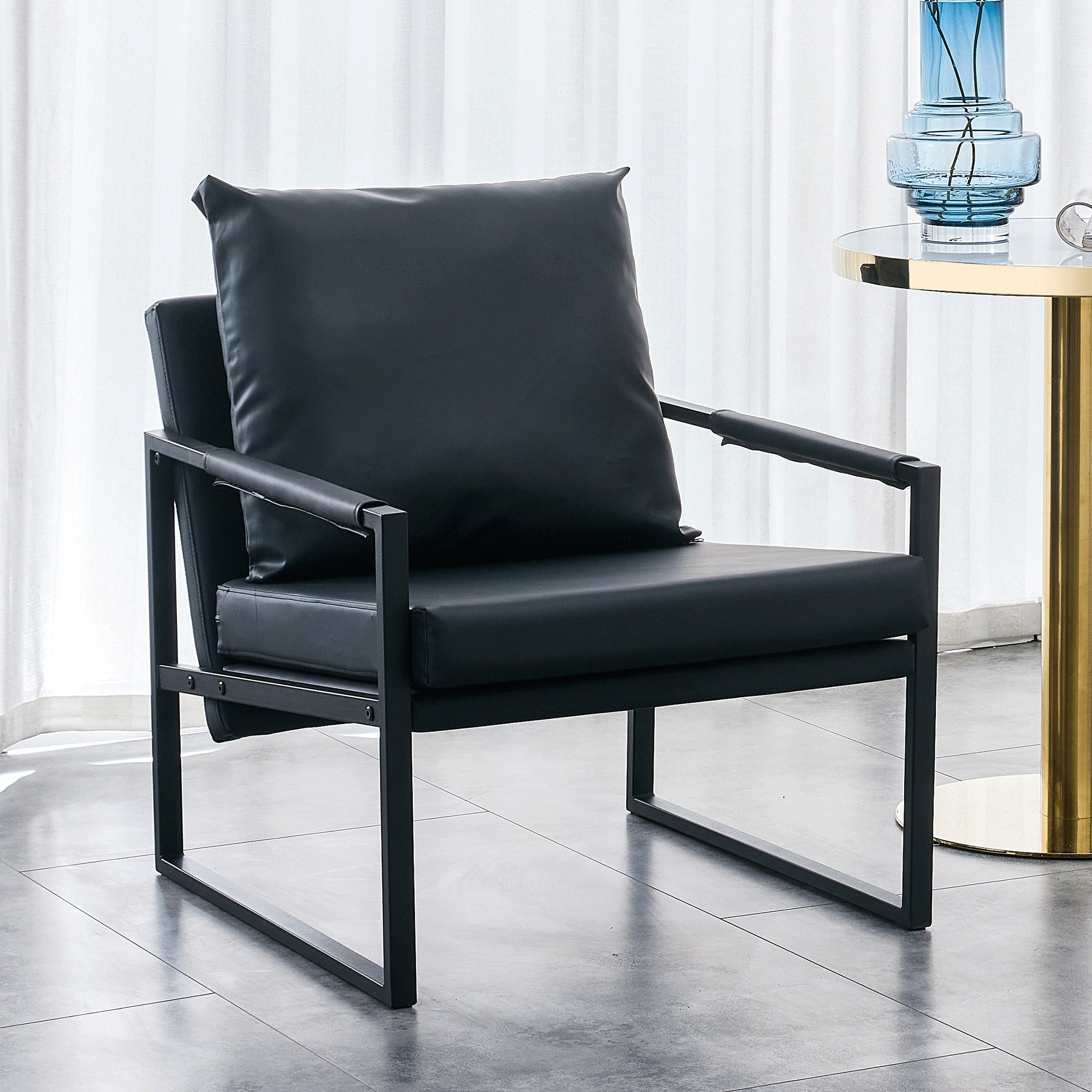 Black PU Leather Accent Arm Chair with Metal Frame T8285