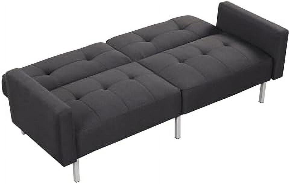 Black Linen Fabric Convertible Futon Sofa Bed with Metal Legs M859