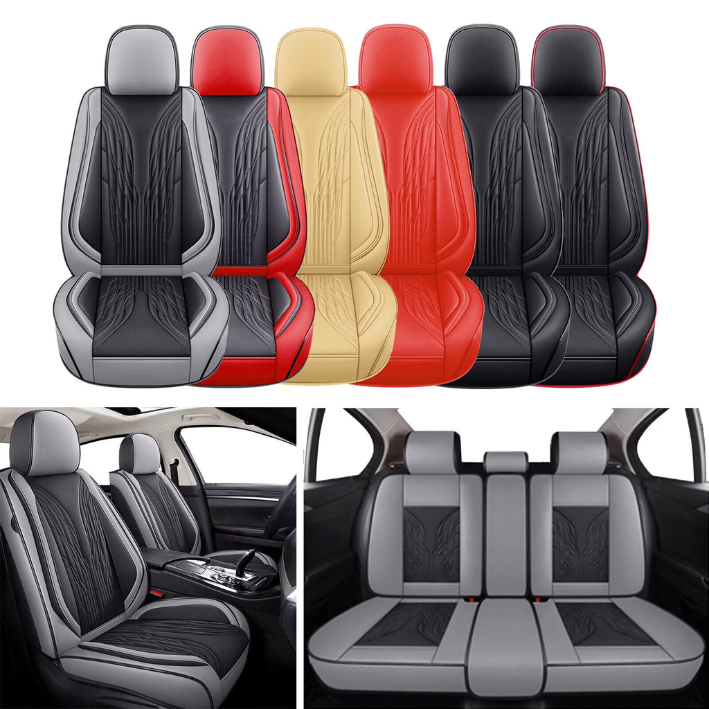 Black&Gray PU Leather 5 Seats Car Seat Cover Full Set E412753