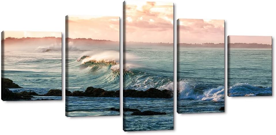 Blue Clear Ocean Seascape Canvas Wall Art with Frame 50''Wx24''H F7088