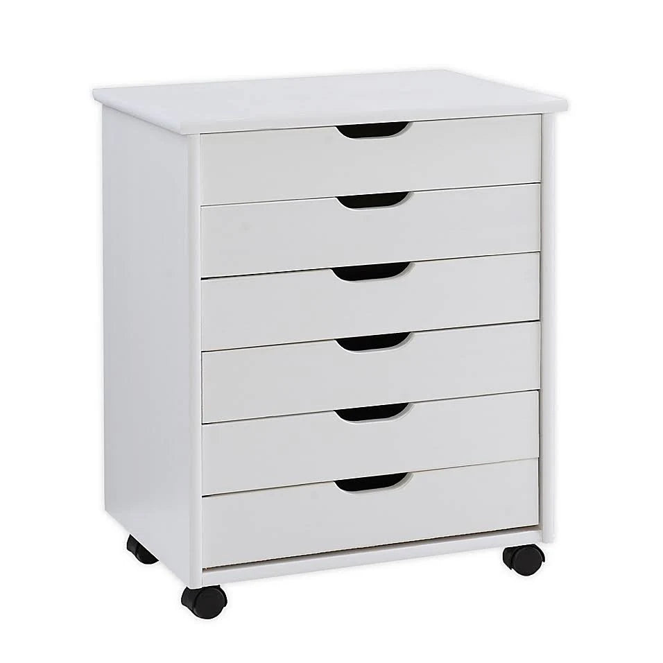 White Wash 6-Drawer Rolling Cart U16806