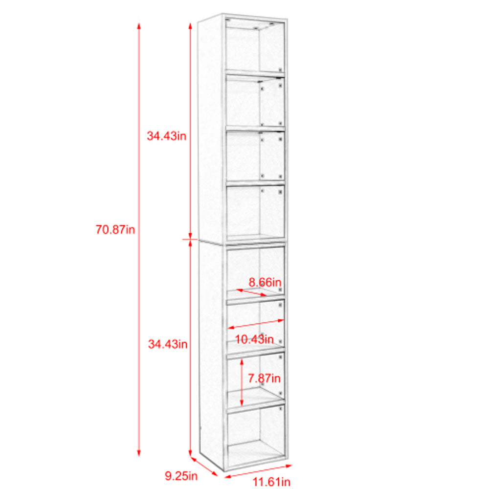 8-Tier Tall Narrow Media Storage Cabinet with Adjustable Shelves Y87965