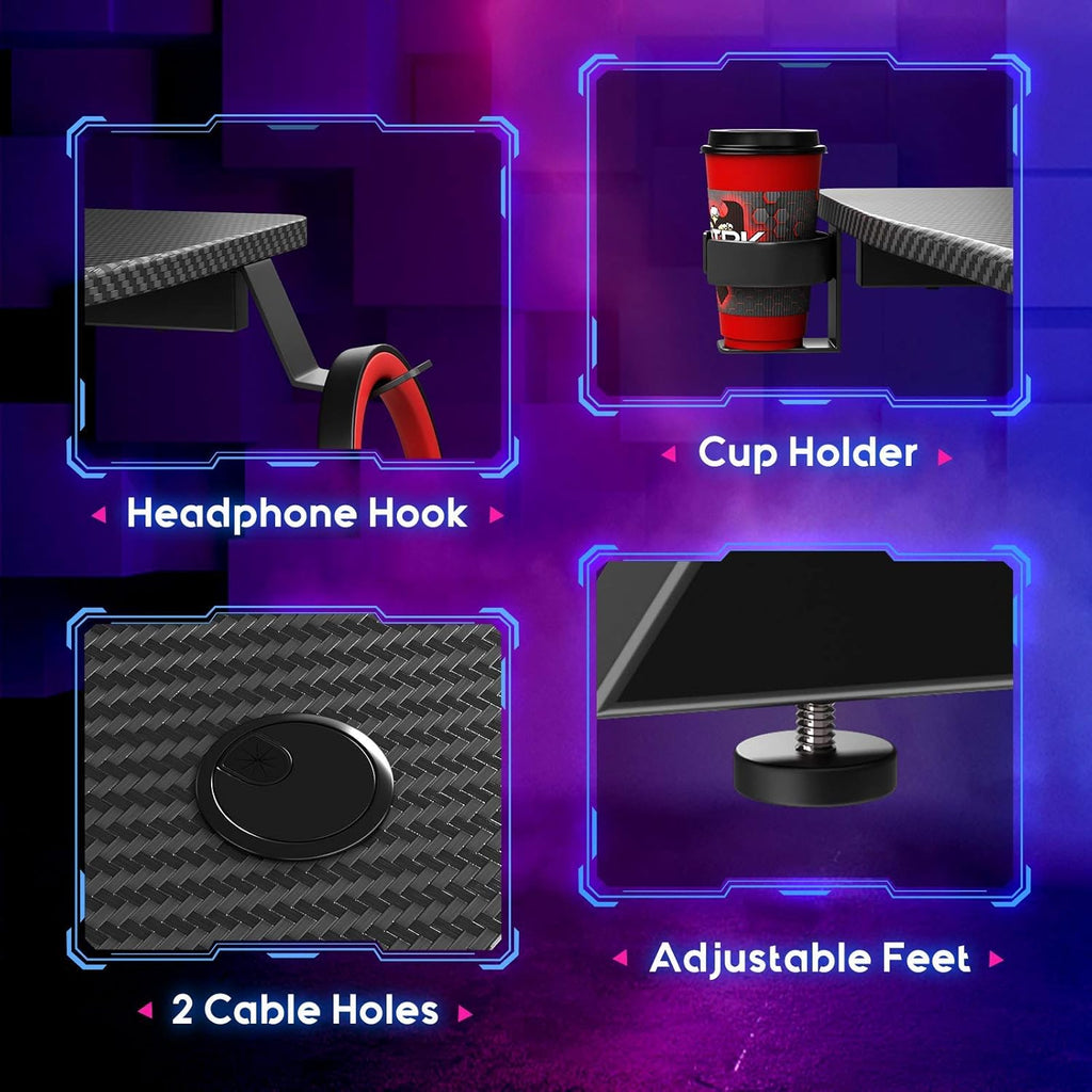 31 inch Gaming Desk with Carbon Fiber Surface and Headphone Hook and Cup Holder V64255