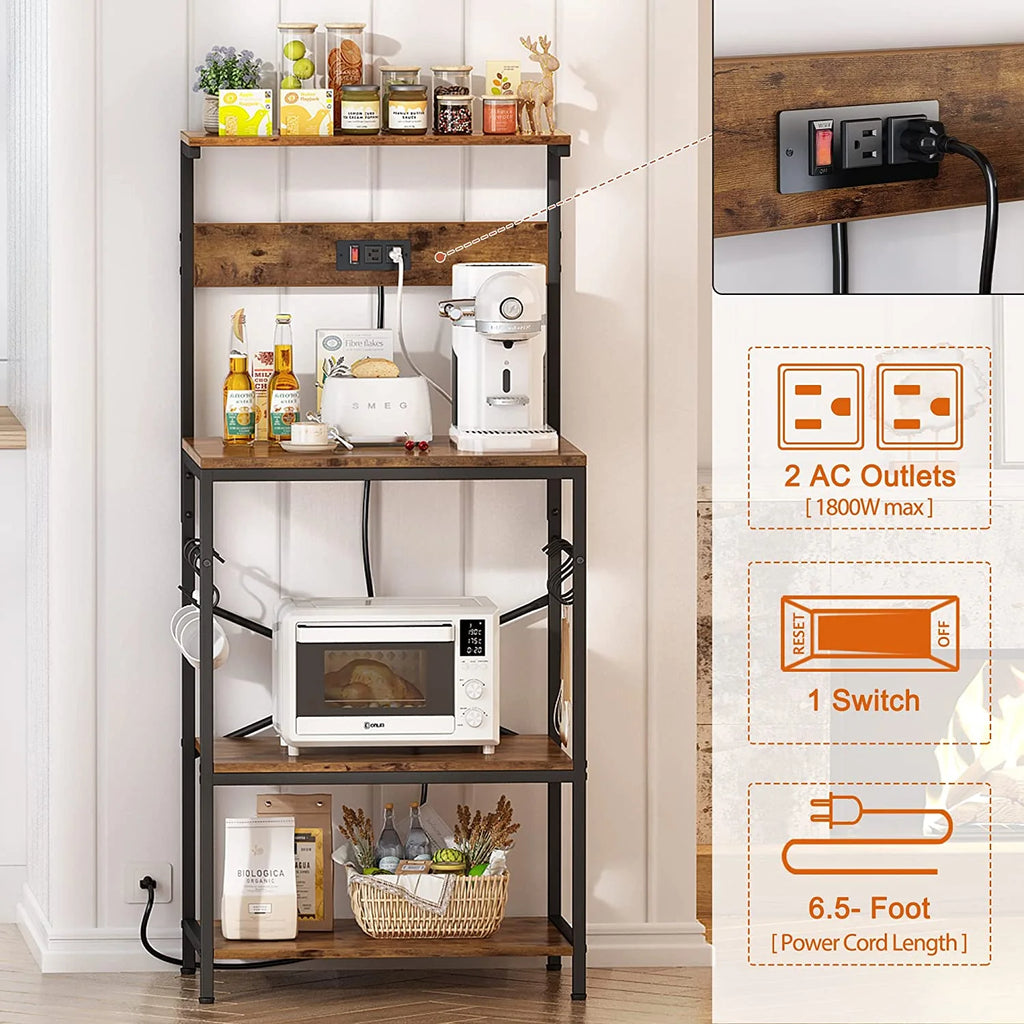 Charcoal Gray 4 Tiers Kitchen Storage Shelf Rack with Power Outlet H4490