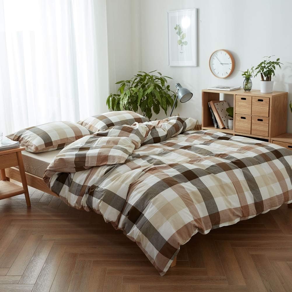 Yellow 100% Natural Washed Cotton Duvet Cover with Closure Ties (3pcs, Queen) V9093