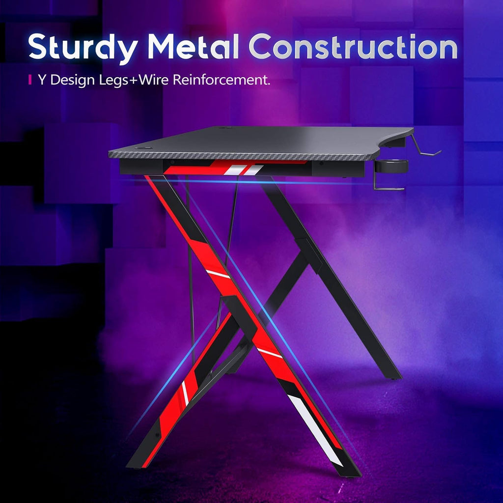 31 inch Gaming Desk with Carbon Fiber Surface and Headphone Hook and Cup Holder V64255