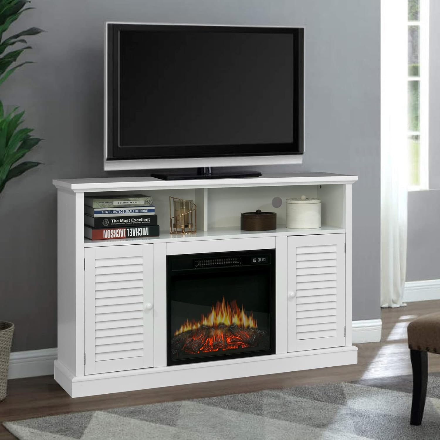Black Fireplace TV Stand with Insert Fireplace and Adjustable Shelves F58129