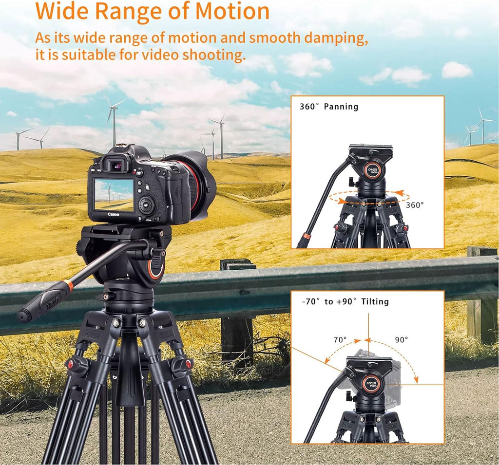 Video Fluid Head Tripod Pan Head with 60 mm Flat Base, 2-Section Pan Bar Handle, Sliding Plate, Max Loading 13.2LB, Pack of 2 W86143