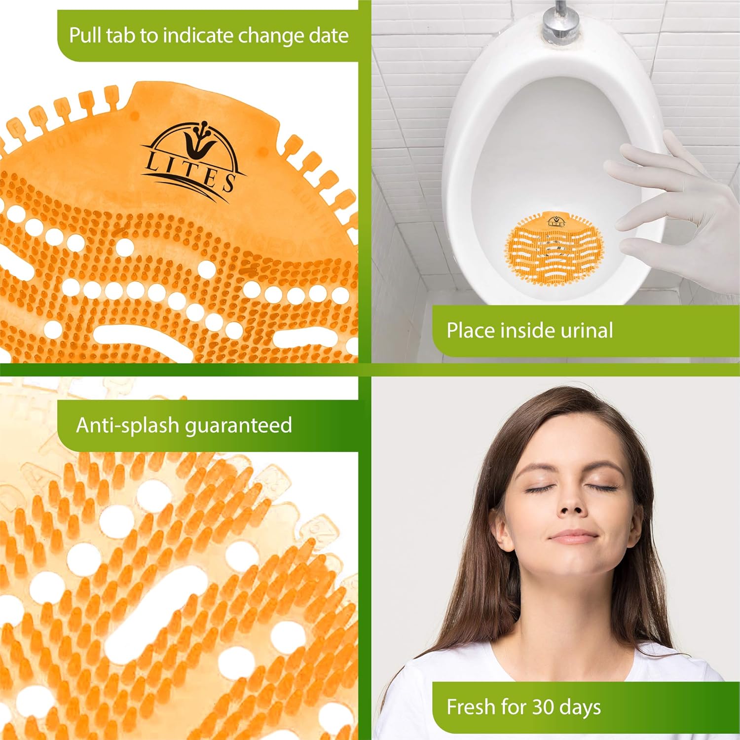 (30 Pack) Orange Urinal Screens Deodorizer F71648