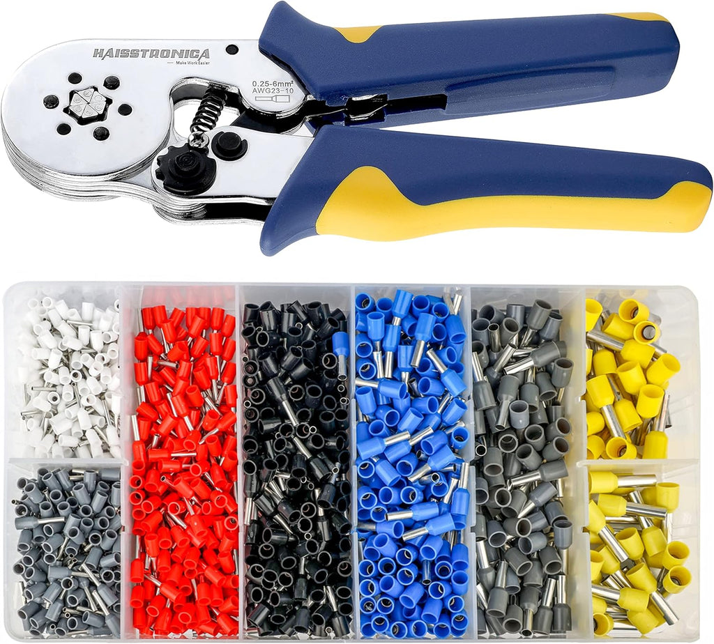 Hexagonal Wire Crimper Plier with 1200PCS Red Copper Wire End Terminals K7773