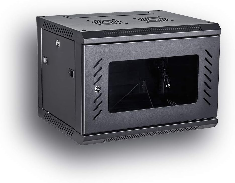 Black 19-Inch Wall Mount Server Rack Cabinet with Locking Glass Door C2986