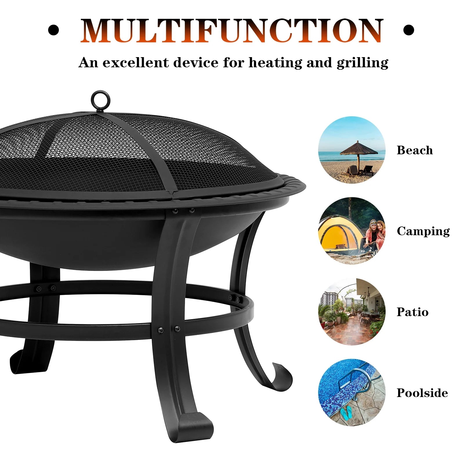 26" Wood Burning Steel Fire Pit with Spark Screen Q85226