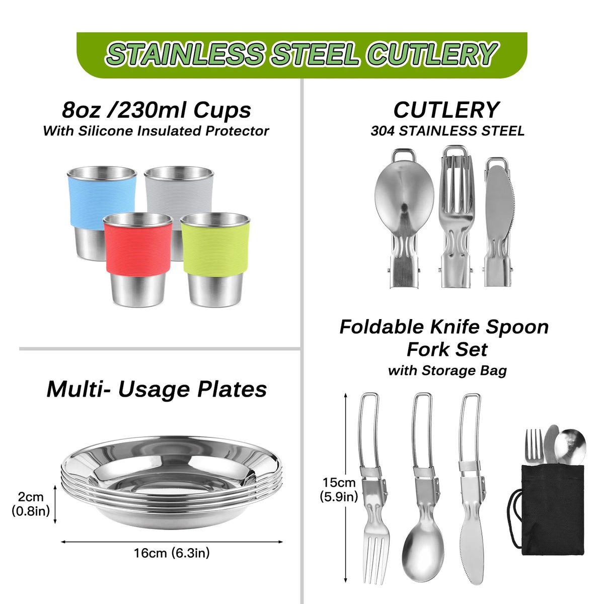 Collapsible Bowl Pan Knife Fork Cookware Utensils Kit C430