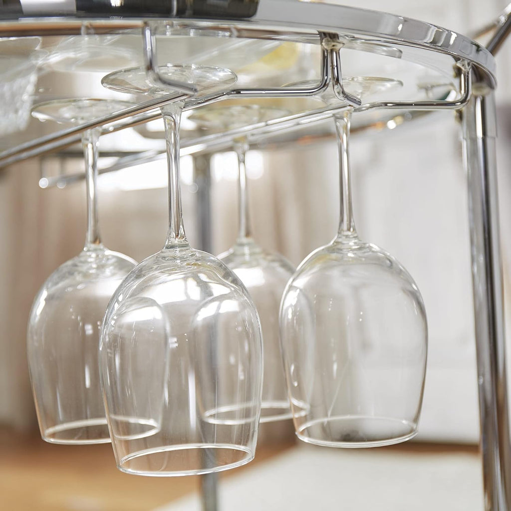Round Chrome Metal Glass Top Bar Cart E171