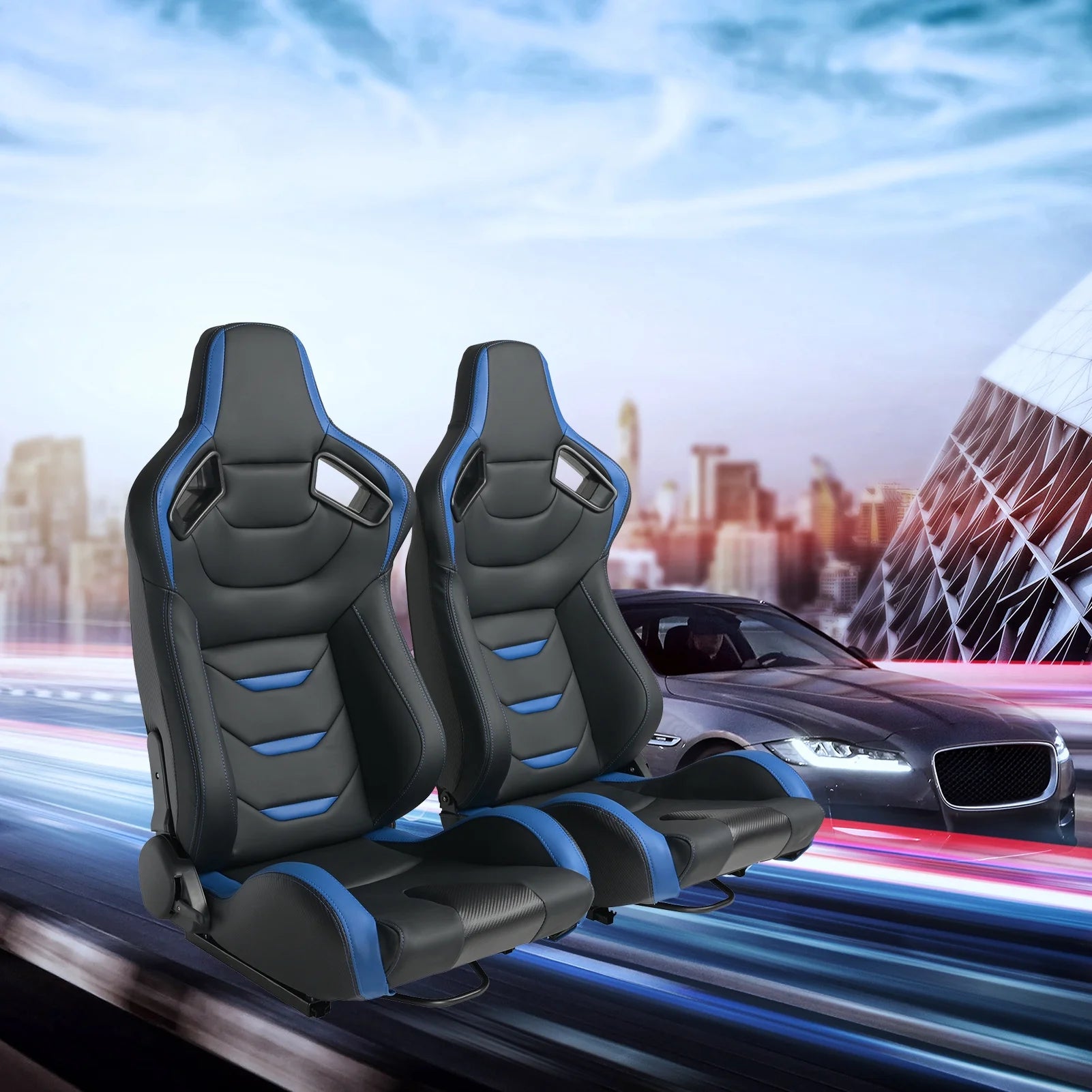2PCS Universal PVC Leather Racing Seats with Dual Lock Sliders E471
