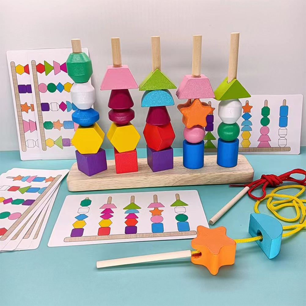 Wooden Stacking Blocks Lacing Beads Shape Matching Toy B43617