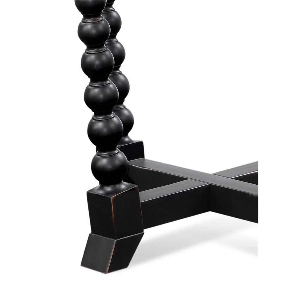 Antique Black Round Wood & Glass Dining Table O5518