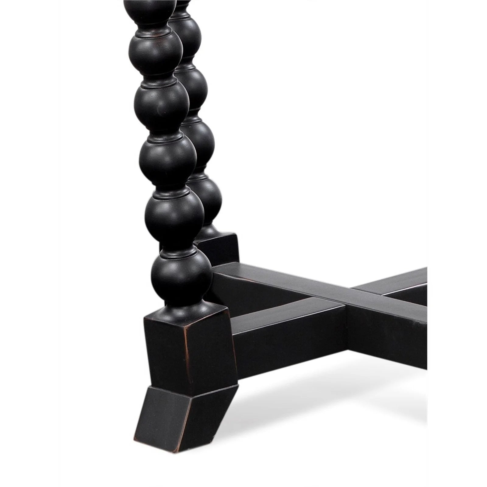 Antique Black Round Wood & Glass Dining Table O5518