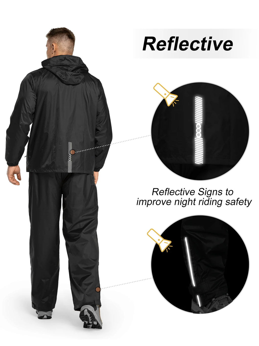 Black Large Waterproof Rain Suit with Hideaway Hood G969