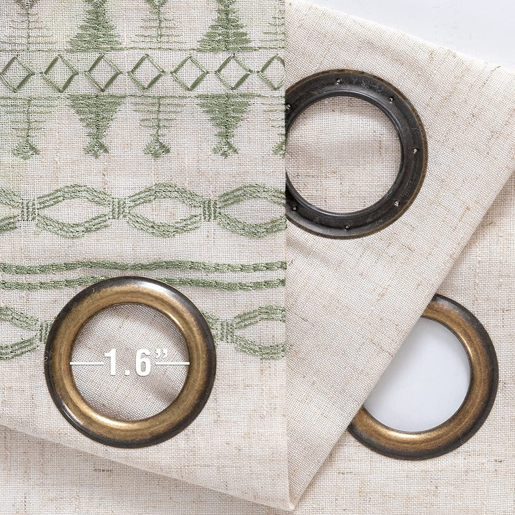 Sage on Beige Semi Sheer Linen Curtains 84 Inch Grommet 2 Panels A446552