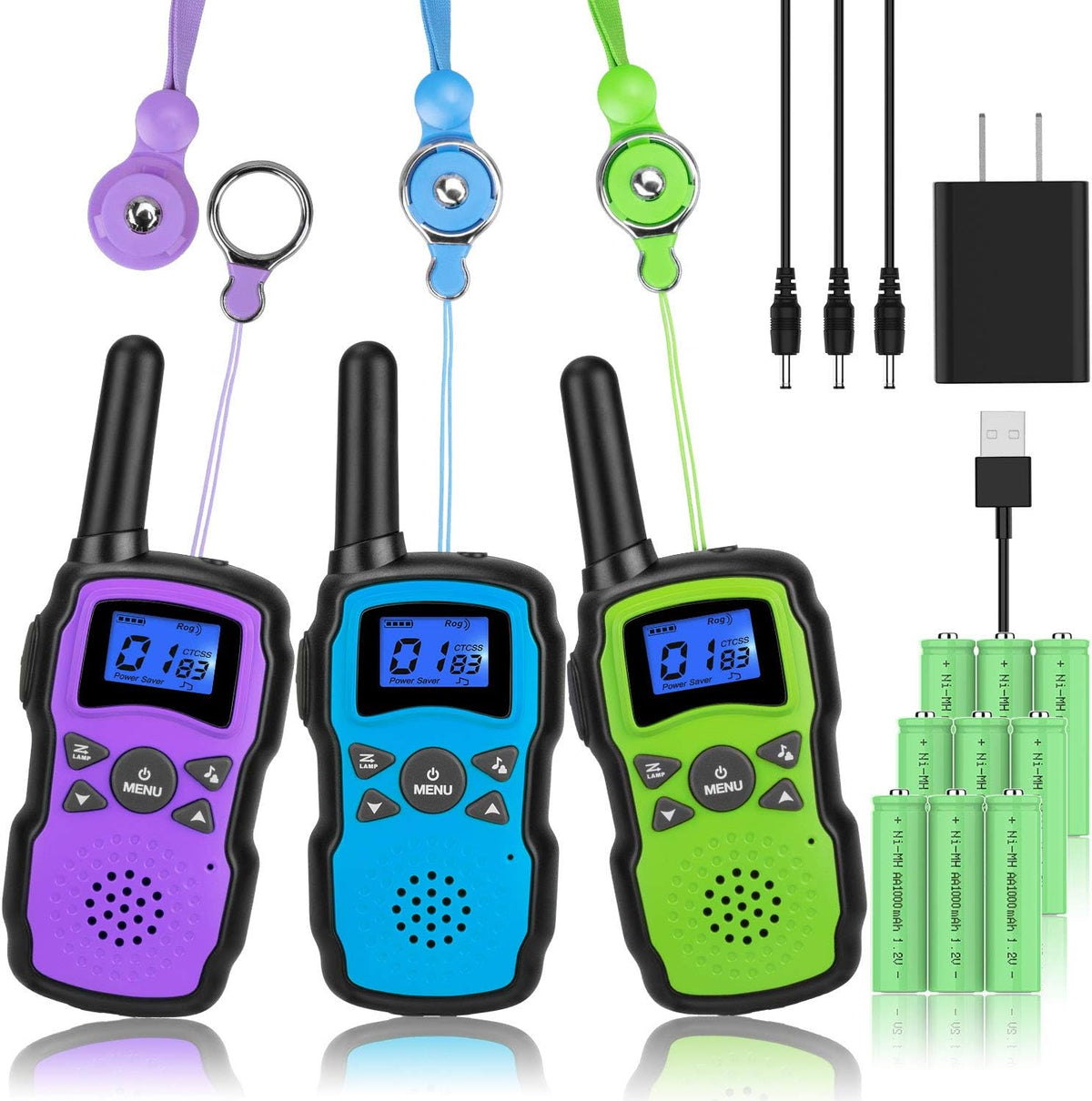 3 Pack Rechargeable Walkie Talkies with USB Charger Battery P927
