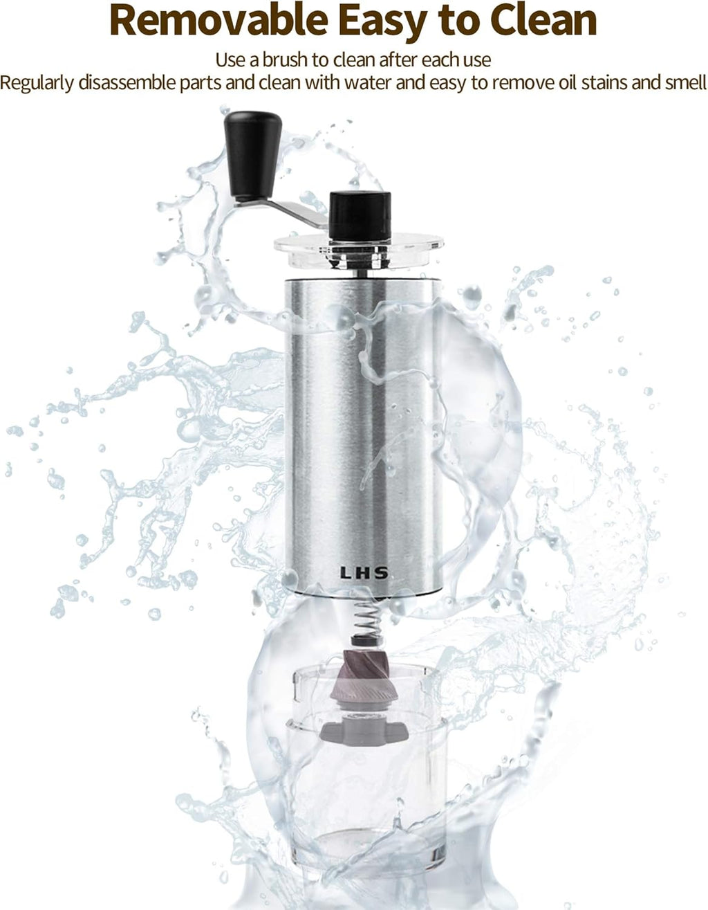 Manual Coffee Grinder with Adjustable Setting Ceramic Burr & Scale Cup Stainless Steel Coffee Mill S779