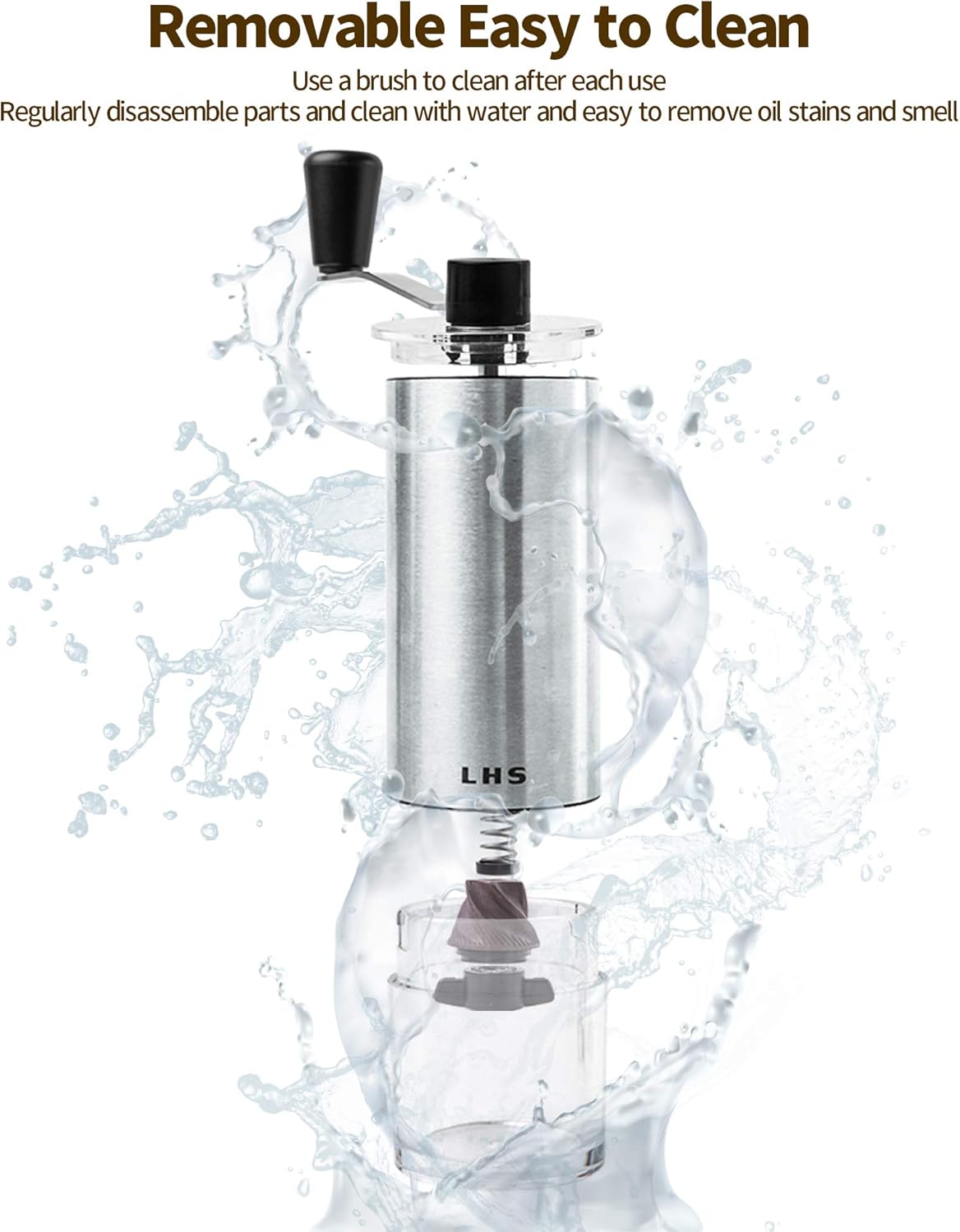 Manual Coffee Grinder with Adjustable Setting Ceramic Burr & Scale Cup Stainless Steel Coffee Mill S779