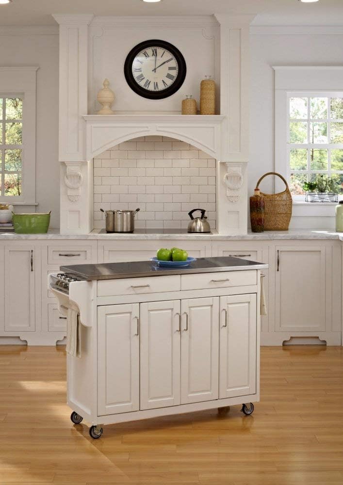 White 4 Door Kitchen Cart with Stainless Steel Top V1208
