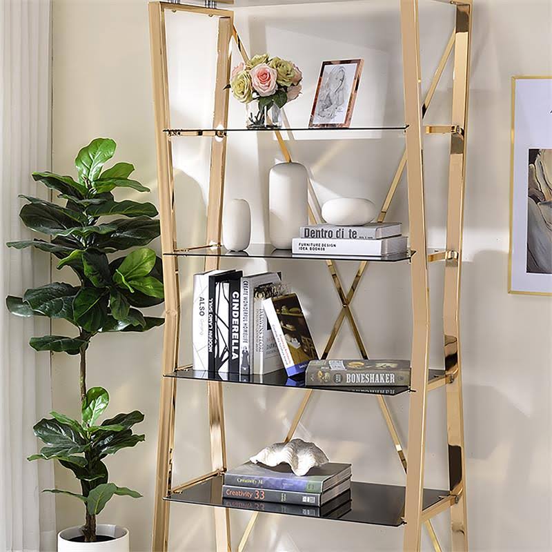 Gold Glass Shelves Bookcase J21658
