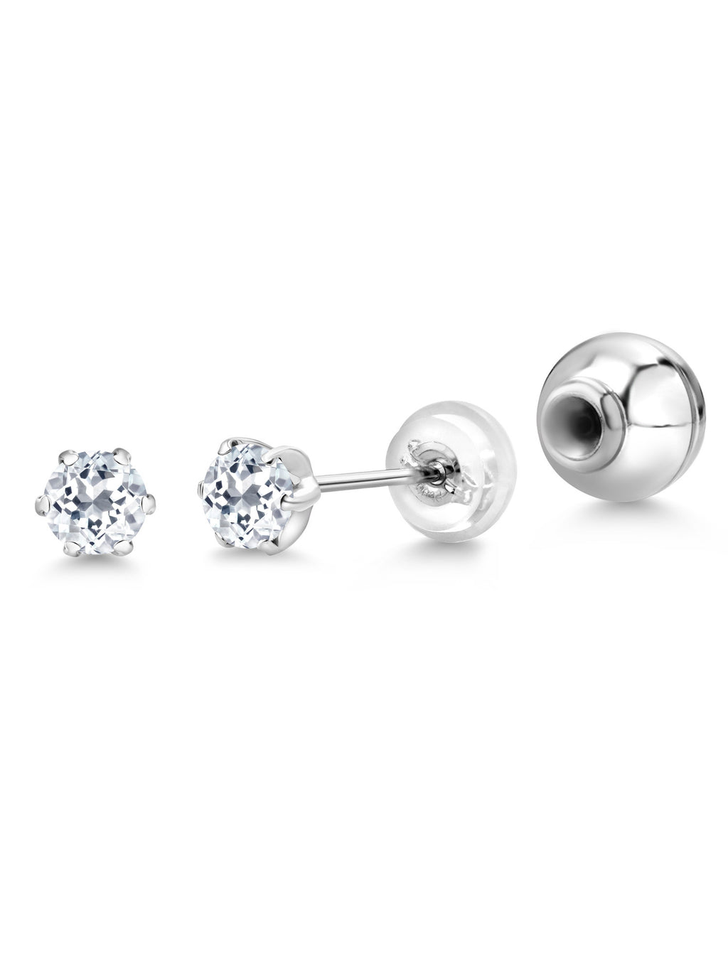 Platinum Stud Earrings 0.28 Ct Round White Topaz F7903