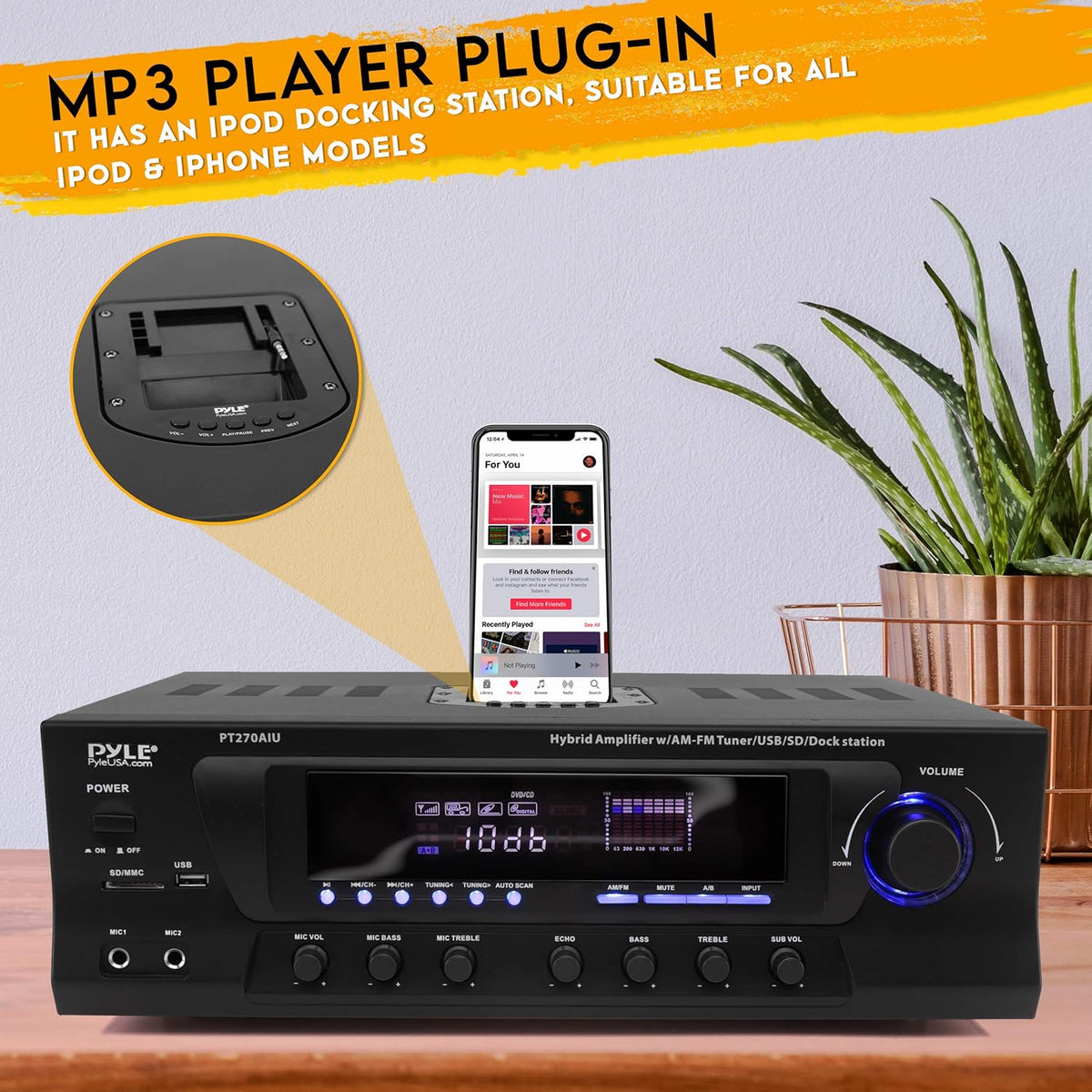 300W Digital Stereo Receiver System with AM/FM Tuner, USB/SD MP3 Player, Subwoofer Control, A/B Speaker, iPod/MP3 Input, Karaoke, Cable & Remote Sensor I78399