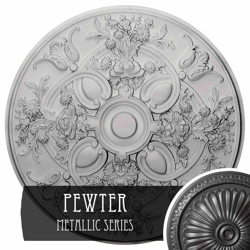 31 1/4x22OD x 2 1/4x22P Hand-Painted Pewter Ceiling Medallion Y256