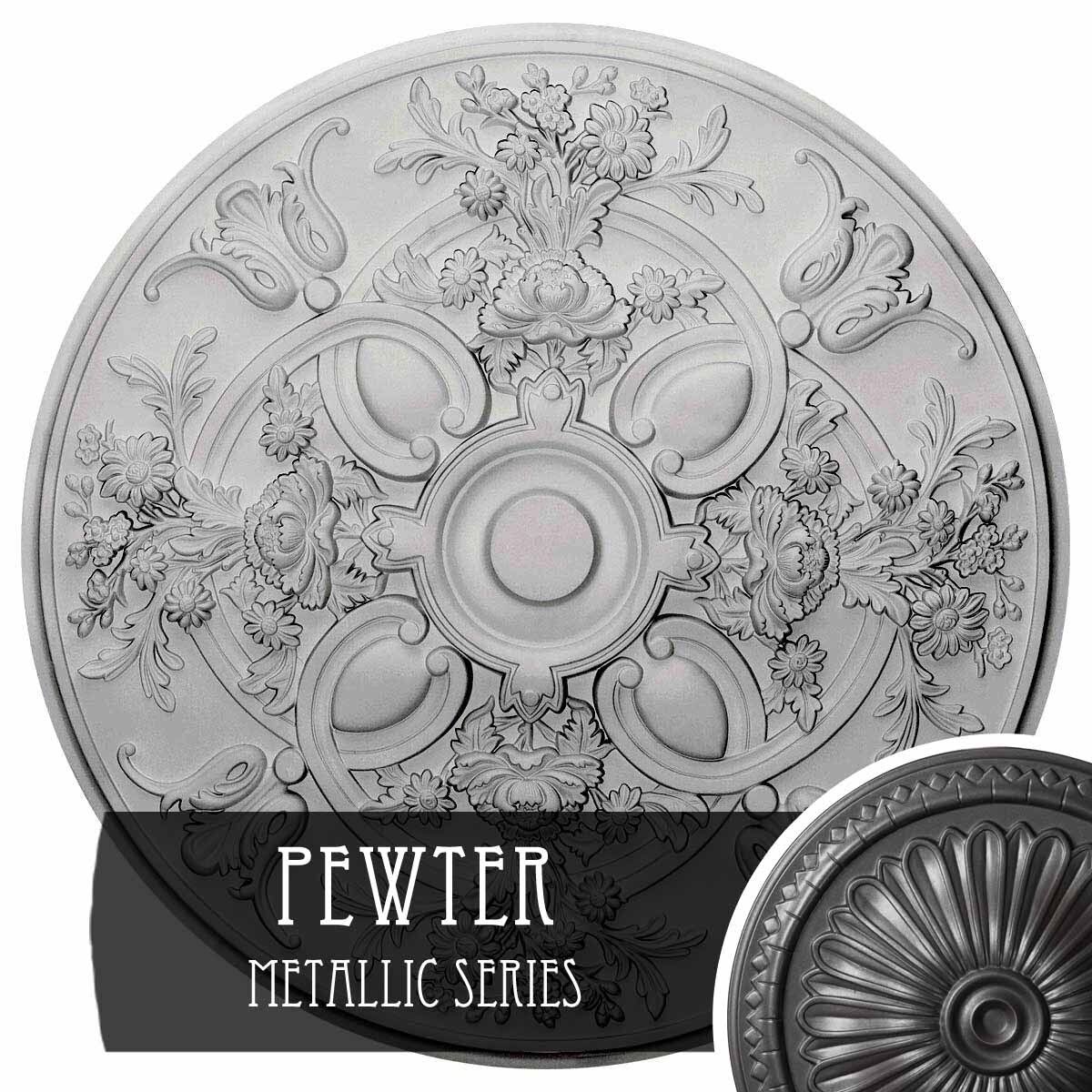 31 1/4x22OD x 2 1/4x22P Hand-Painted Pewter Ceiling Medallion Y256
