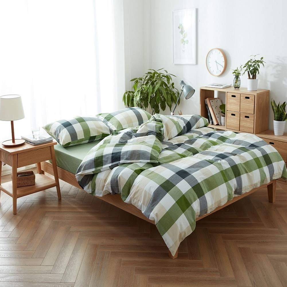 Yellow 100% Natural Washed Cotton Duvet Cover with Closure Ties (3pcs, Queen) V9093