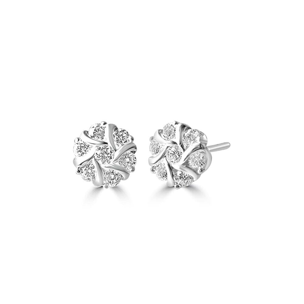 925 Sterling Silver Round Floral Starburst Lab Grown Diamond Stud Earrings L287