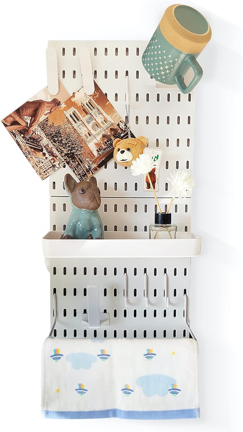 White Pegboard Wall Organizer with 18 Accessories, Pack of 2 M807