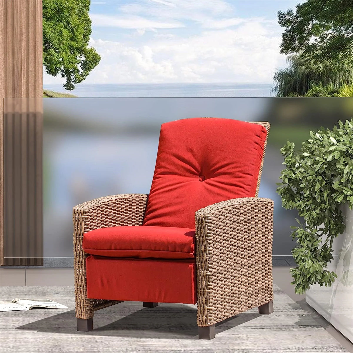 Red Wicker Reclining Patio Chair T31874