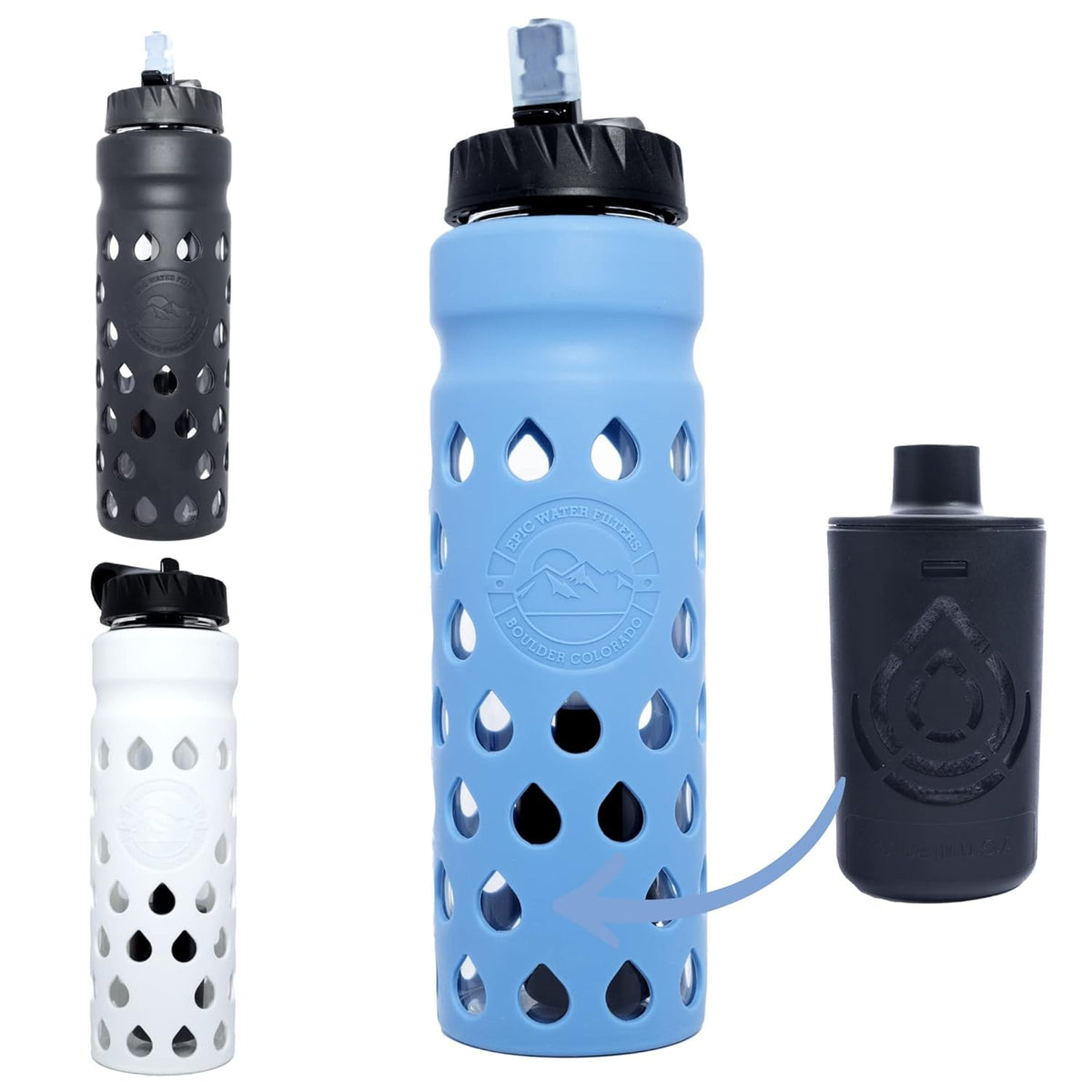 Glass Water Bottle with Filter, Borosilicate Glass with Silicone Sleeve, BPA Free X708