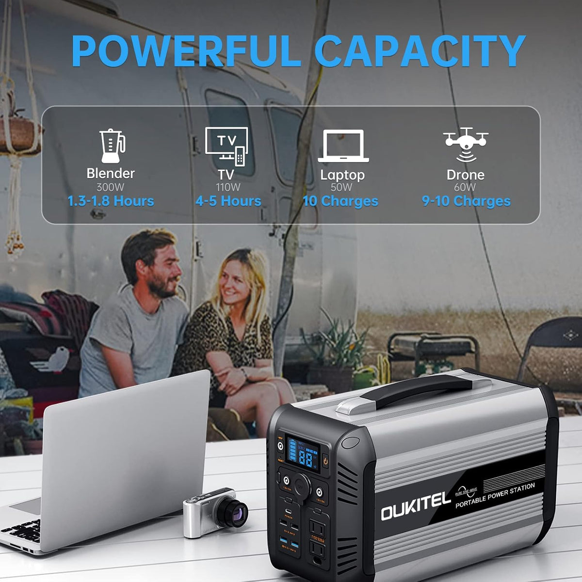 Portable Power Station 500W 614Wh LiFePO4 Battery Pack with Pure Sine Wave AC Outlet G101