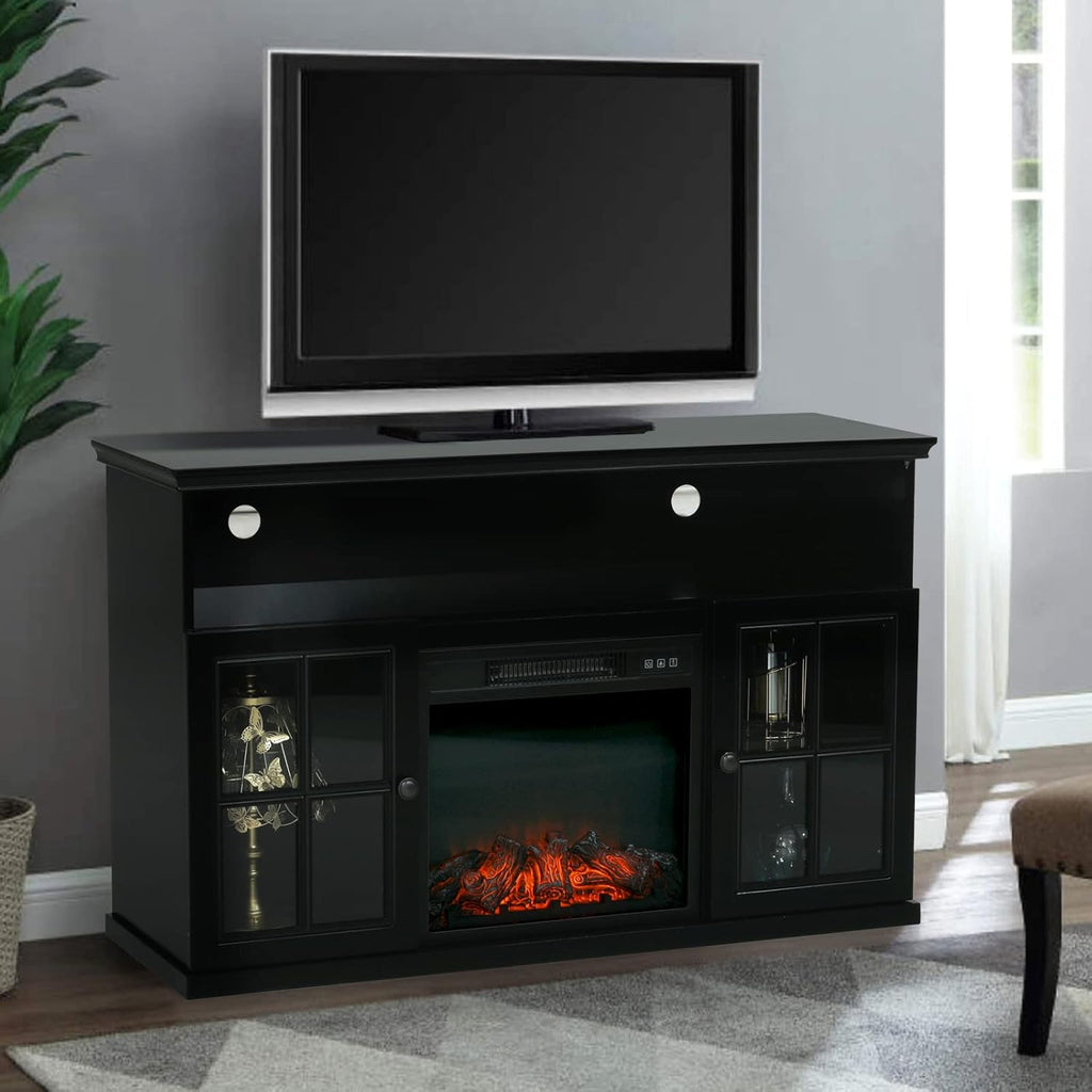 Black Fireplace TV Stand with Insert Fireplace and Adjustable Shelves F58129