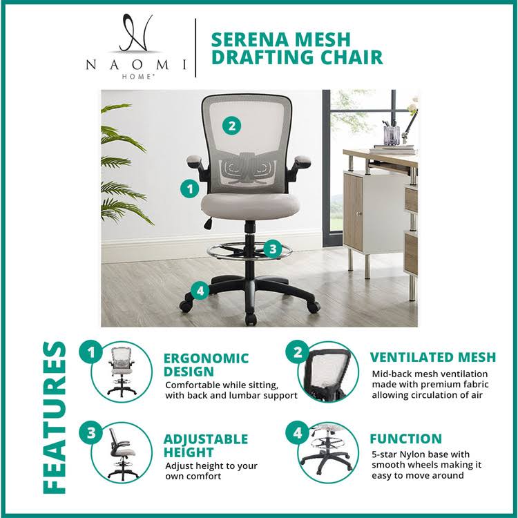 White/Black Mesh Drafting Chair V235741