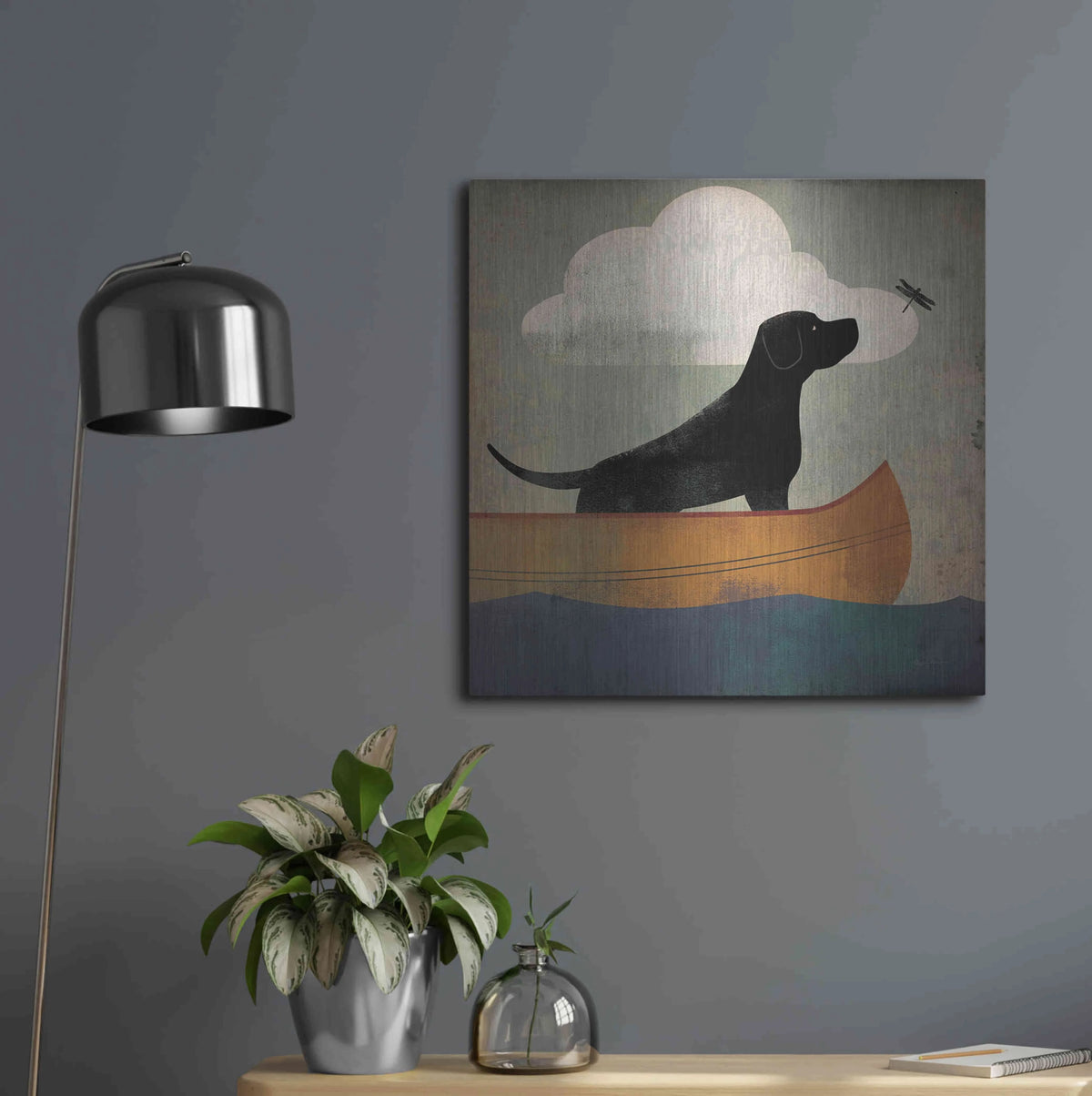 Black Dog Canoe Ride Metal Wall Art, 24"x24" F462