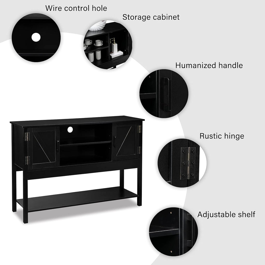Black Wood Sideboard Buffet Cabinet with Open Shelves Q889