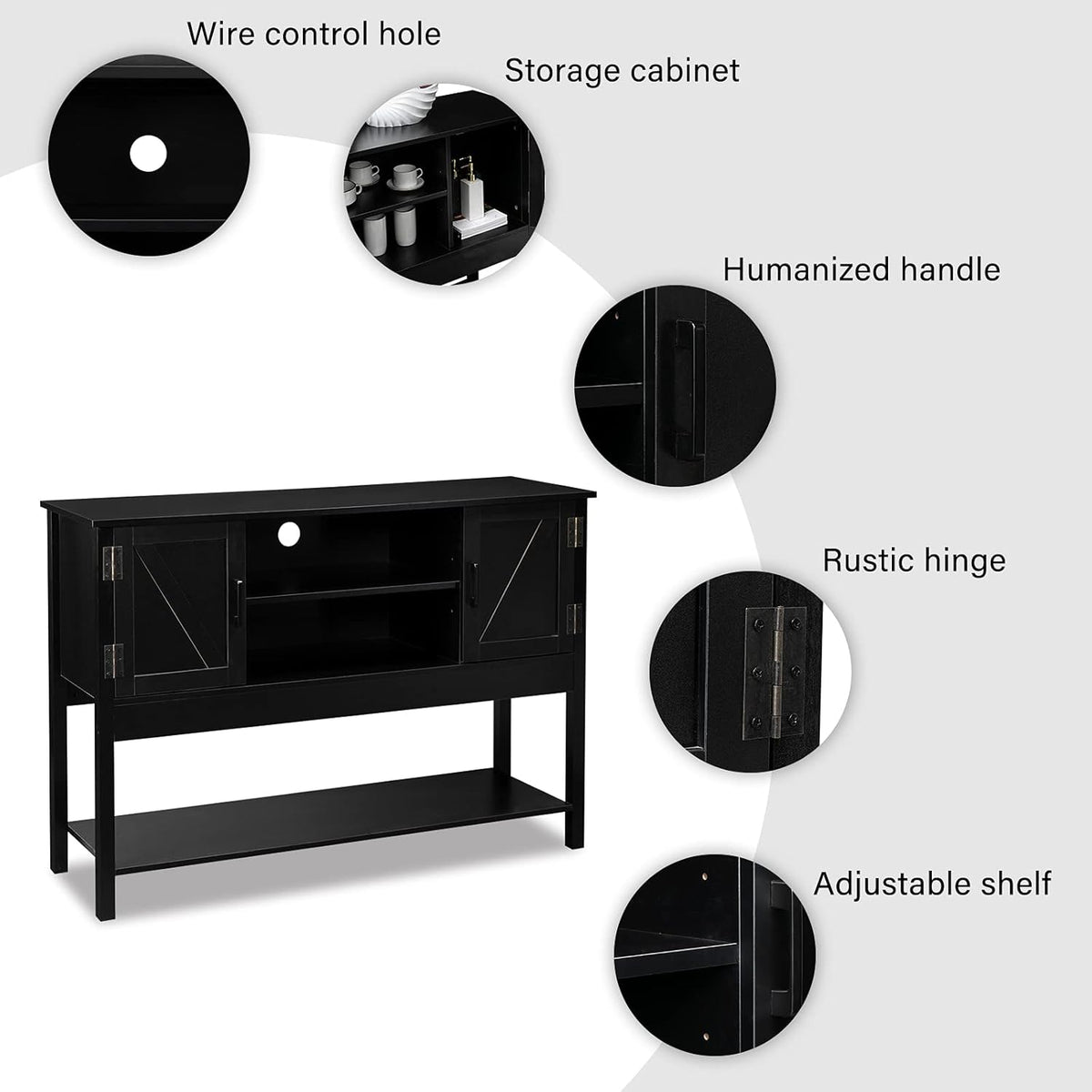 Black Wood Sideboard Buffet Cabinet with Open Shelves Q889