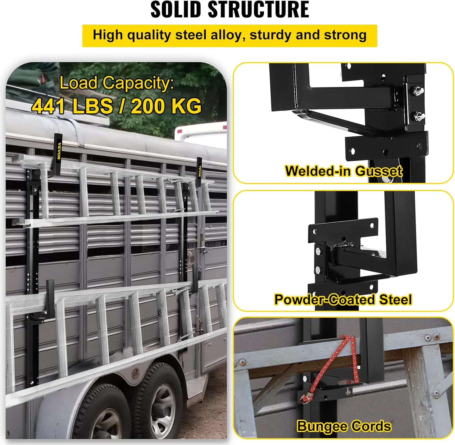 Black Steel Trailer Ladder Rack K7559