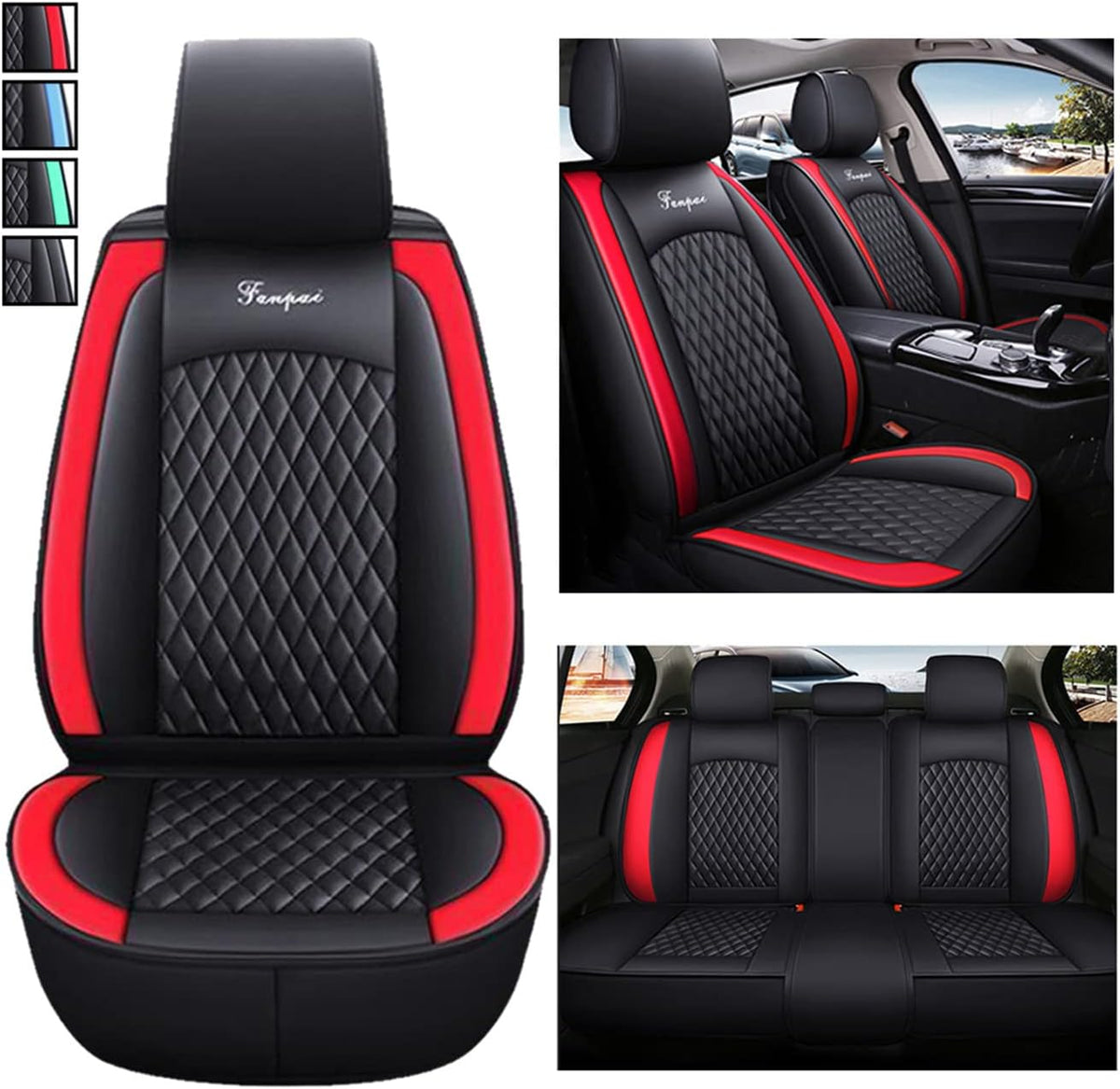 Black Blue Waterproof PU Leather Car Seat Cover Protector Pad R6482