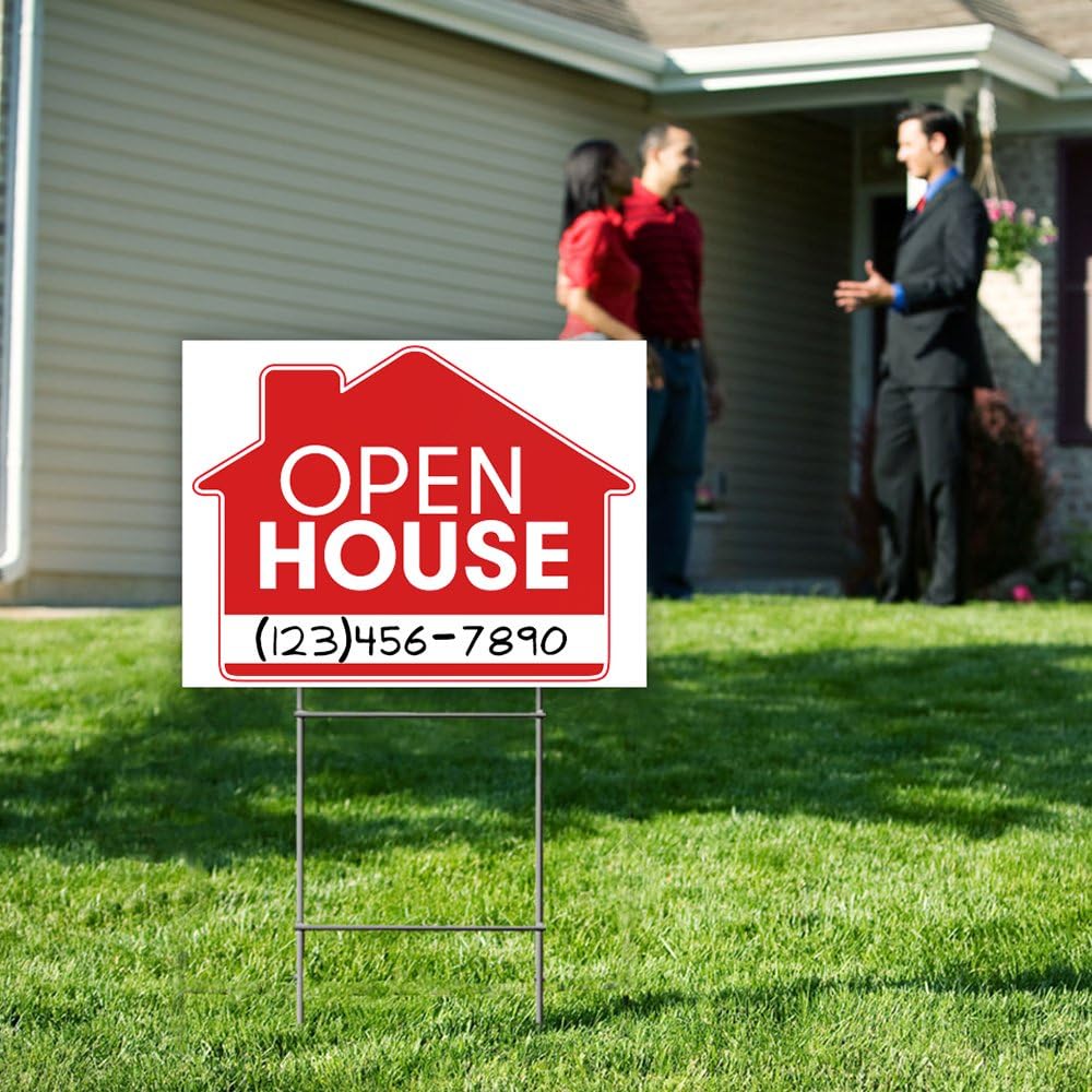 Red Double Sided Property Yard Sign Bulk Pack of 2 with H Wire Stakes I818