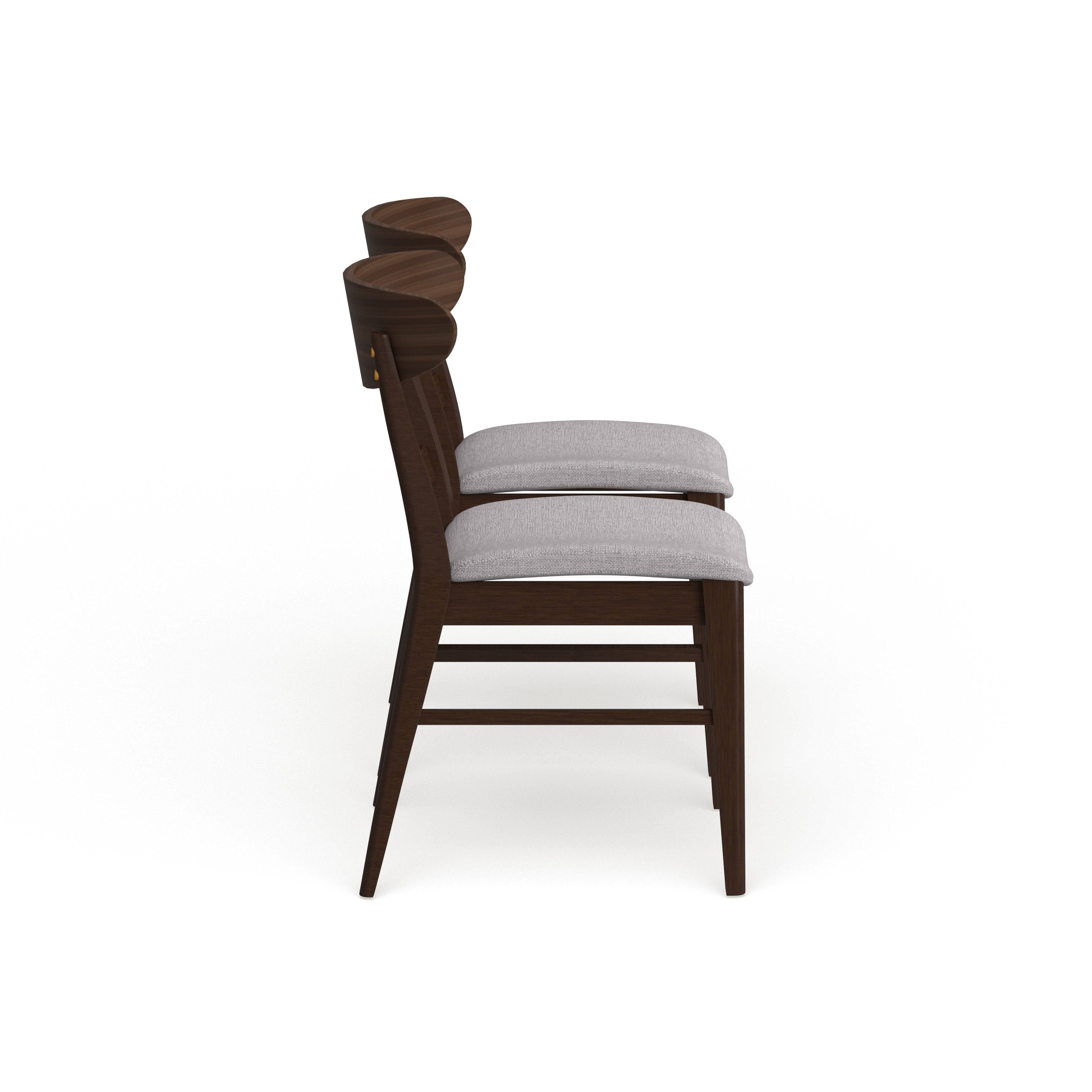 Fabric Dining Chair (Set of 2) Dark Beige Oak Finish E2071