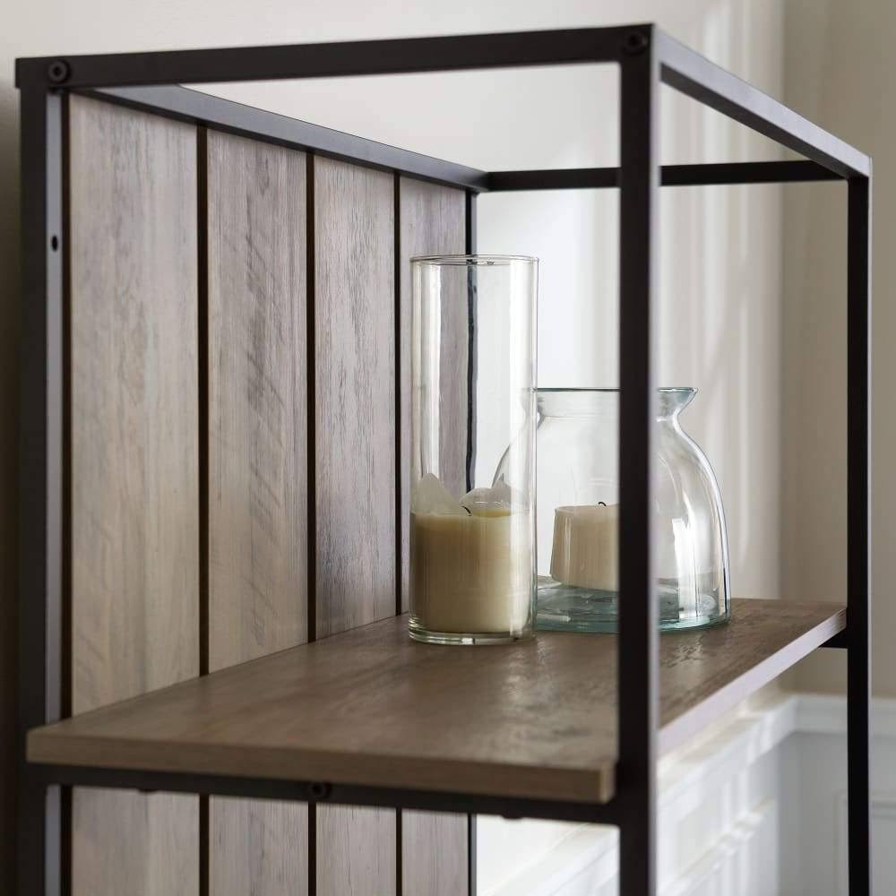 Grey Wash Black Metal Farmhouse Bookcase L92307