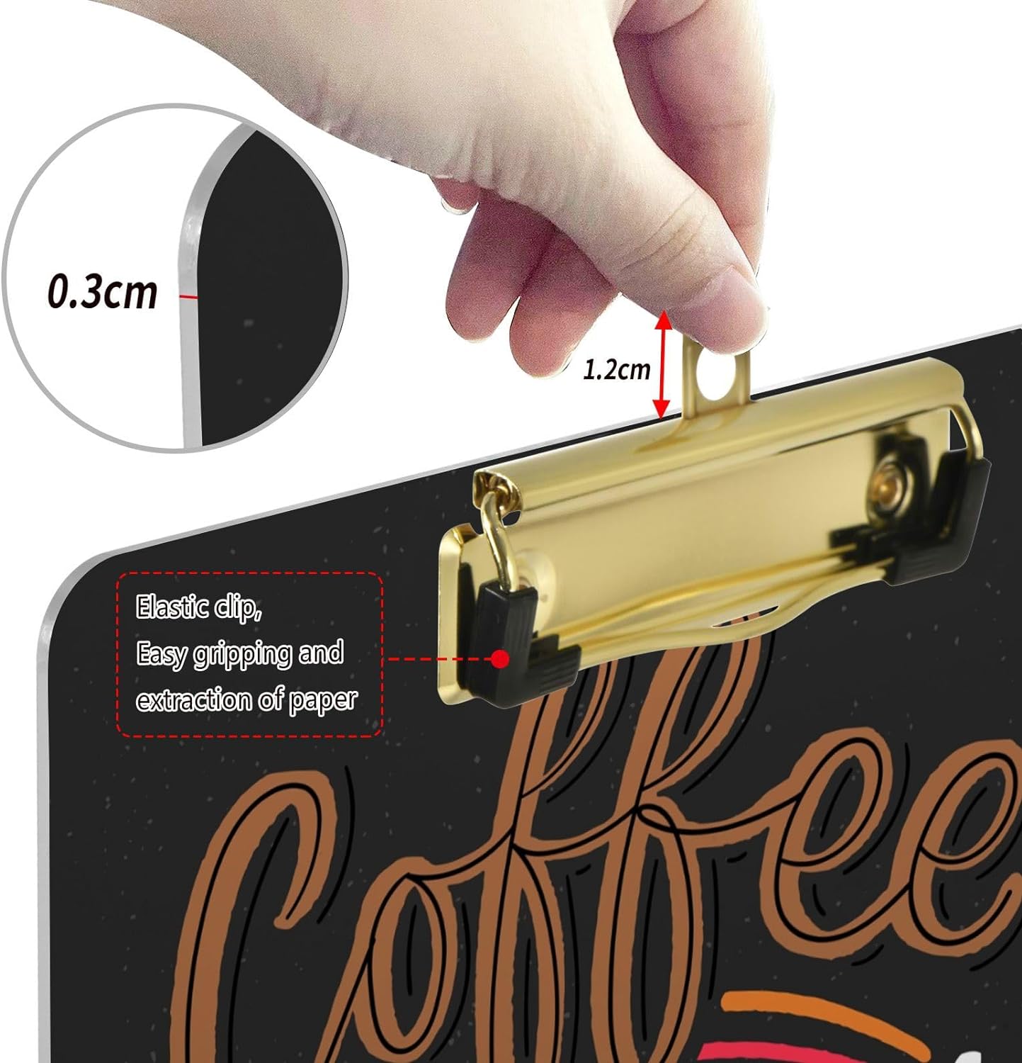 Acrylic Clipboard with Gold Clip, A4 Letter Size, 12.5 x 9 Inches S832373